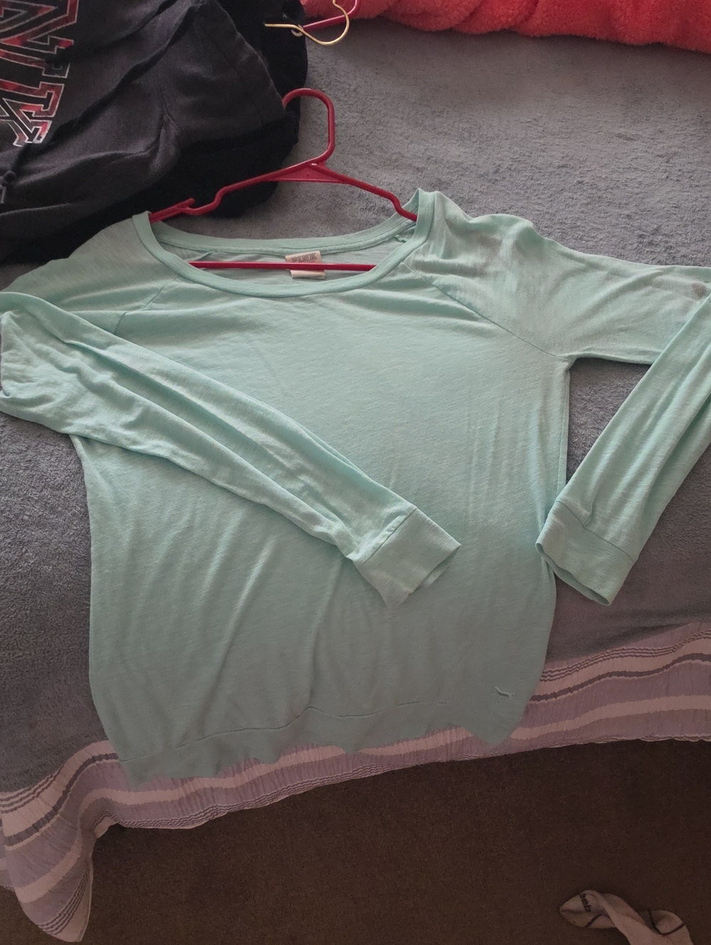 PINK Victoria's Secret Light Aqua Long-Sleeve Boatneck Top